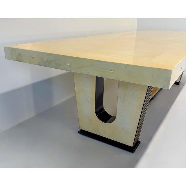 Art Deco Italian Parchment Maple, Black and Brass Stars Table, 1940s For Sale - Image 6 of 17