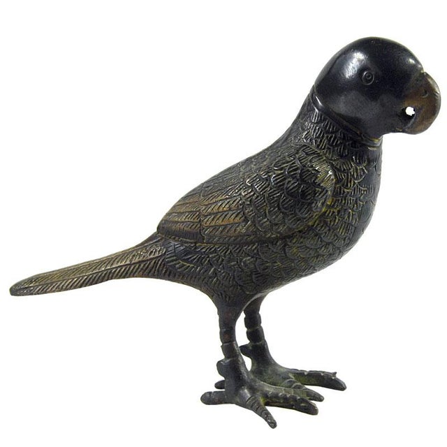Black Vintage Bronze Parrot Figurine For Sale - Image 8 of 8
