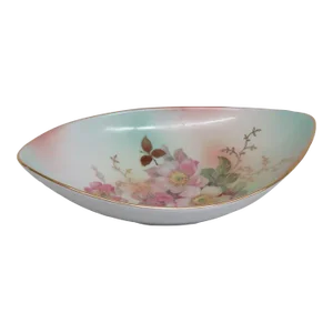 Schumann Arzberg Germany Boat Shaped Serving Dish Pink Flowers Gold Trim