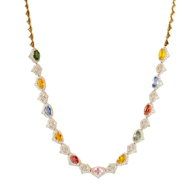 Natural multi sapphire 8.85cts & diamond 2.50cts necklace in 18k gold For Sale - Image 18 of 18