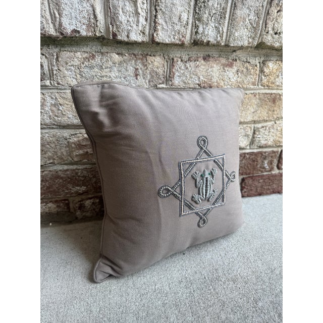Modern Vintage Embroidered Jean Francois Lesage Pillow With Frog, Paris For Sale - Image 3 of 10
