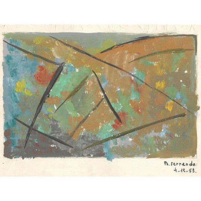 Géométries - Original Tempera on Paper by Ph. Ferrando - 1953 1953 For Sale - Image 3 of 3