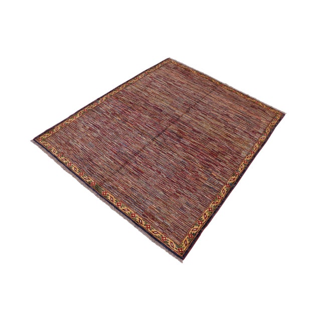 Abstract Modern Gabbeh Blue/Red Wool Rug - 8'1'' X 9'10'' For Sale - Image 3 of 10