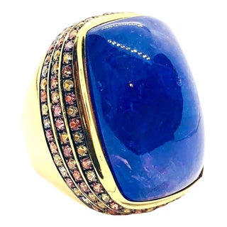 Bochic “Orient” Vintage Multi Sapphire & Tanzanite Ring Set 18K Gold & Silver For Sale