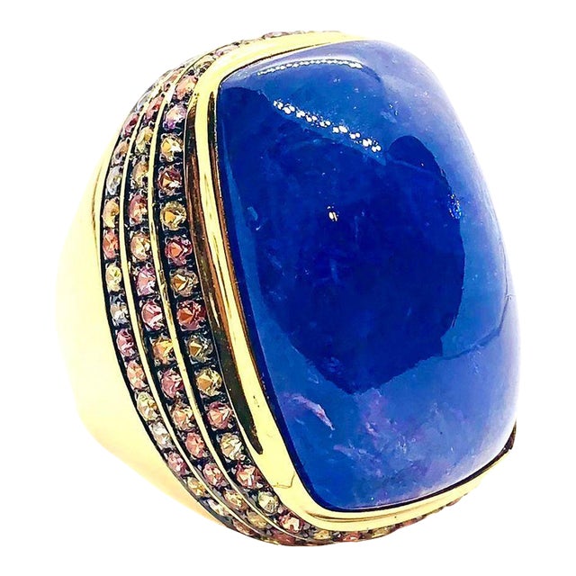 Bochic “Orient” Vintage Multi Sapphire & Tanzanite Ring Set 18K Gold & Silver For Sale