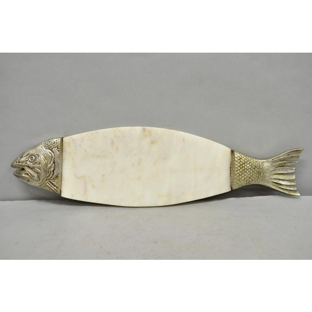 Vintage Mid Century Modern Fish Marble Metal Cutting Board Sushi Serving Platter For Sale - Image 15 of 15