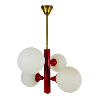 Kaiser Midcentury Red 4-Arm Space Age Chandelier, 1960s, Germany For Sale