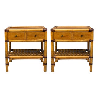 Kenneth Bergenblad, Nightstands, Bamboo, Rattan, Brass, Sweden, 1970s For Sale