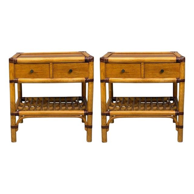 Kenneth Bergenblad, Nightstands, Bamboo, Rattan, Brass, Sweden, 1970s For Sale