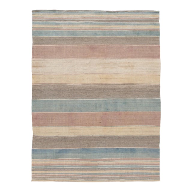 Striped Colorful Modern Flatweave Kilim Room Size Wool Rug For Sale