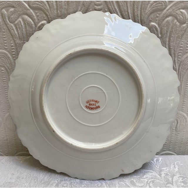 1900 - 1909 Antique Flow Blue Hand Painted Flowers Art Nouveau Germany Saxe Altenberg Cabinet Plate For Sale - Image 5 of 7