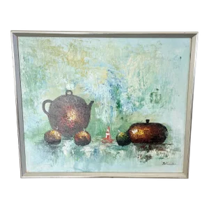 Vintage Modern Expressionist Framed Oil Canvas Painting by Herbert Steinke