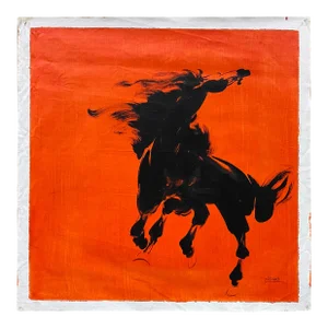 Oil Paint Canvas Art Black Artistic Racing Horse Wall Decor Painting