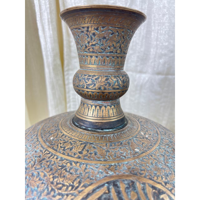 Circa 1900 Mamluk Revival Islamic Engraved Brass Calligraphy Vases — Pair For Sale - Image 10 of 15