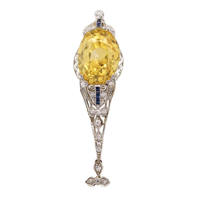 Antique Agl Certified 20 Carat No Heat Ceylon Yellow Sapphire Filigree Pendant For Sale