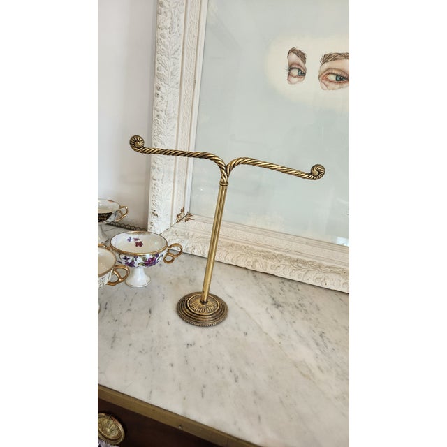 1960s Hollywood Regency Brass Double-Arm Guest Towel Stand For Sale - Image 17 of 18