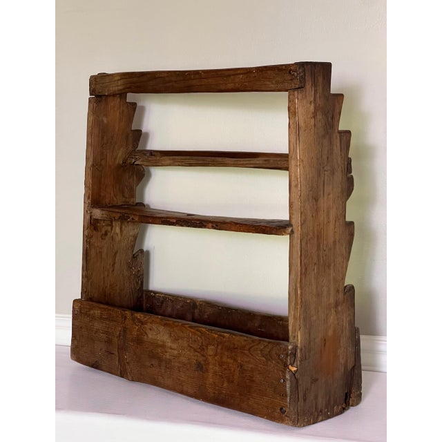 Wood 19th Century Rustic Handcrafted Two-Tier Wooden Standing Countertop Shelf For Sale - Image 7 of 18