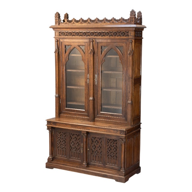 Antique Gothic Bookcase, 1880 For Sale