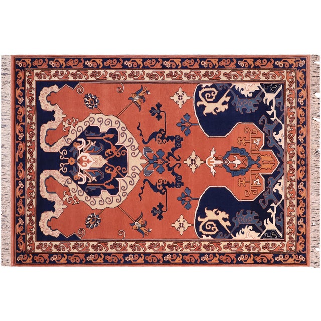 Rustic Kargahi Burnt Orange/Brown Hand-Knotted Wool Rug - 6'8'' X 7'3'' For Sale - Image 9 of 10