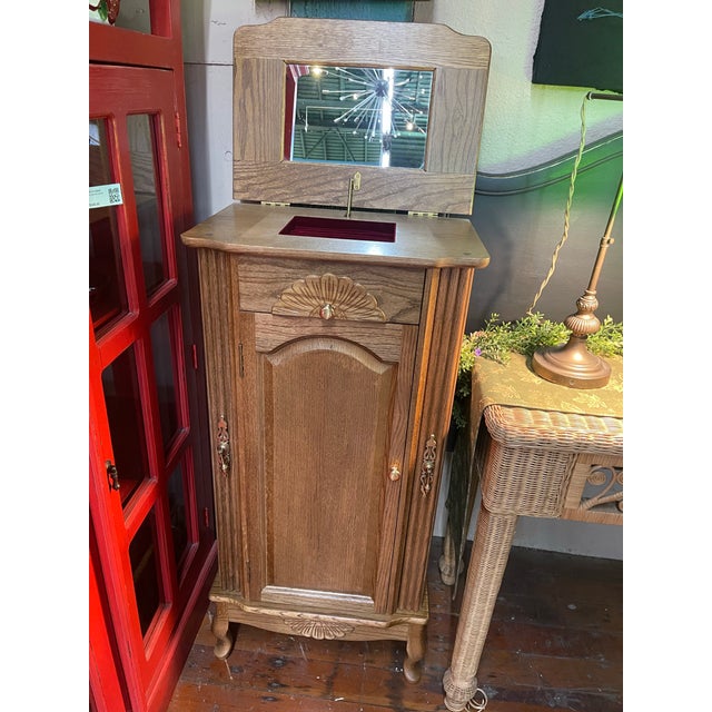Late 20th Century Late 20th Century Art Deco Revival Oak Jewelry Box With Lift-Top Mirror For Sale - Image 5 of 7
