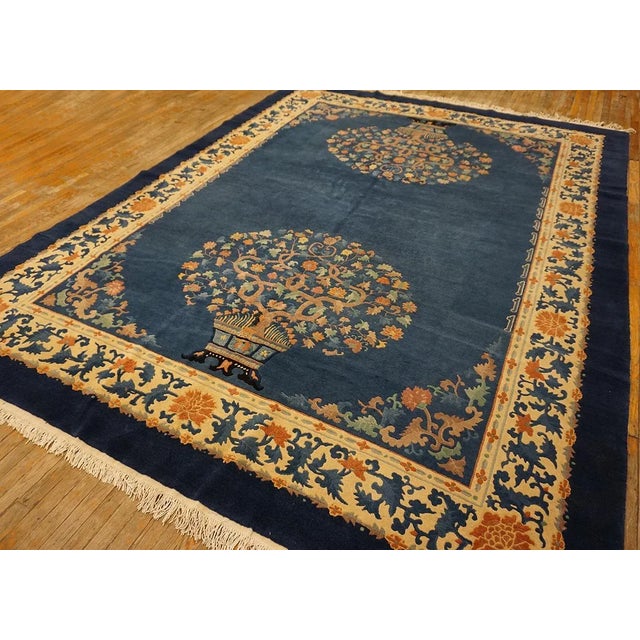 1930s 1930s Royal Blue Vase Tree Antique Chinese Peking Carpet 9'4'' X 11'9'' Knotted Wool Rug For Sale - Image 5 of 13