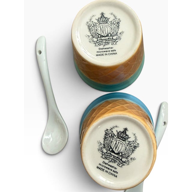 Late 20th Century Vintage Hand Painted Rotating Ice Cream Cone Dessert Caddy With Spoons - 9 pcs For Sale - Image 5 of 5