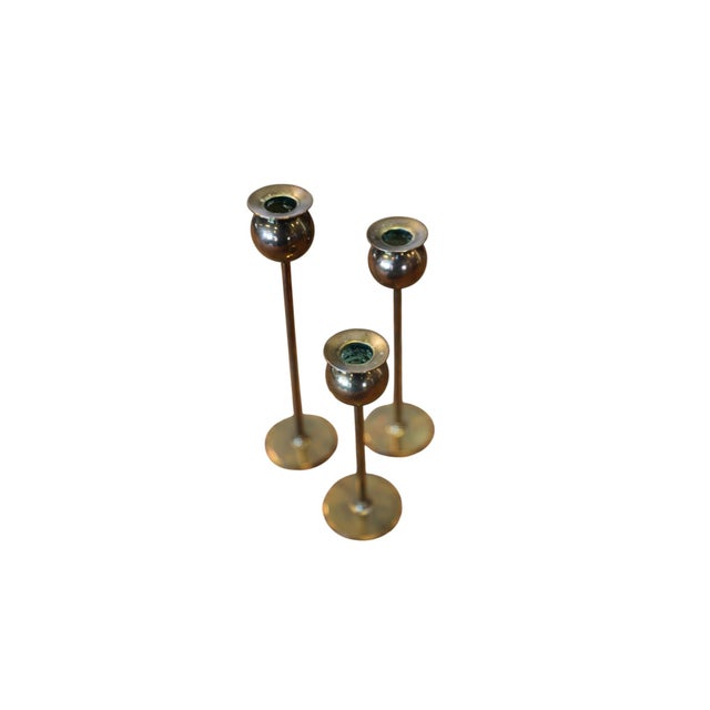 1980s Tulip Candlesticks by Pierre Forssell for Skultuna, 1960s, Set of 3 For Sale - Image 5 of 11