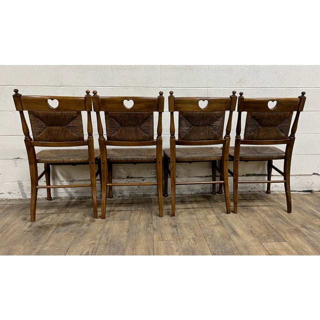 Late 20th Century Vintage Hitchcock Rush Seat Rush Back Dining Side Chairs - Set of 4 For Sale - Image 5 of 6
