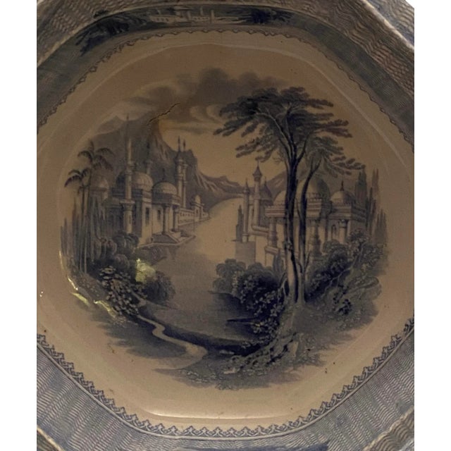 19th Century English J. Clementson Ironstone Blue Transfer-Ware "Siam" Pattern Octagonal Serving Bowl For Sale - Image 4 of 12