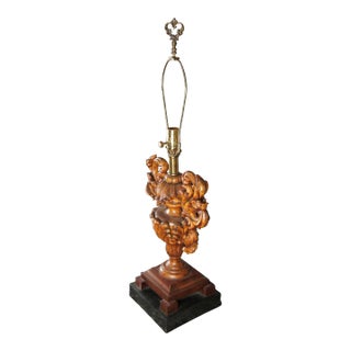 Vintage Maitland Smith Italian Baroque Style Carved Mahogany Tessellated Marble Lamp For Sale