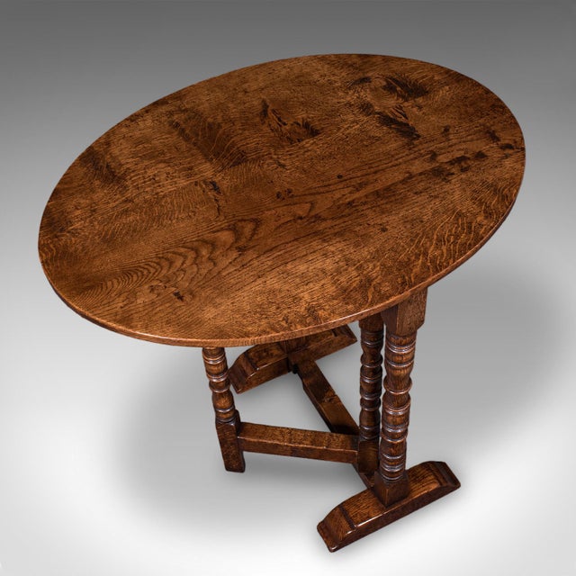 Wood Vintage Folding Oval Occasional Table, English, Gate Leg, Side, Jacobean Revival For Sale - Image 7 of 12