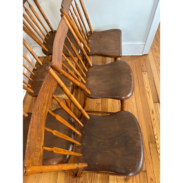 Brown Antique Rustic Arrowback Windsor Dining Chairs Single Plank - A Set of Six For Sale - Image 8 of 12