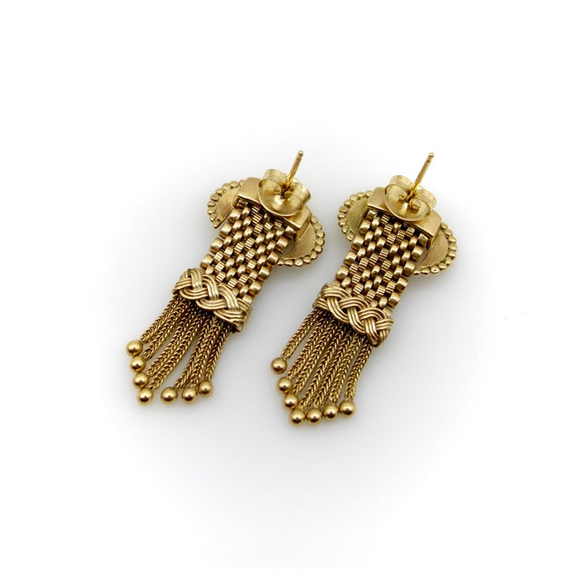 Late 19th Century Late 19th Century 14k Gold Victorian Buckle Earrings With Tassels, A Pair For Sale - Image 5 of 6