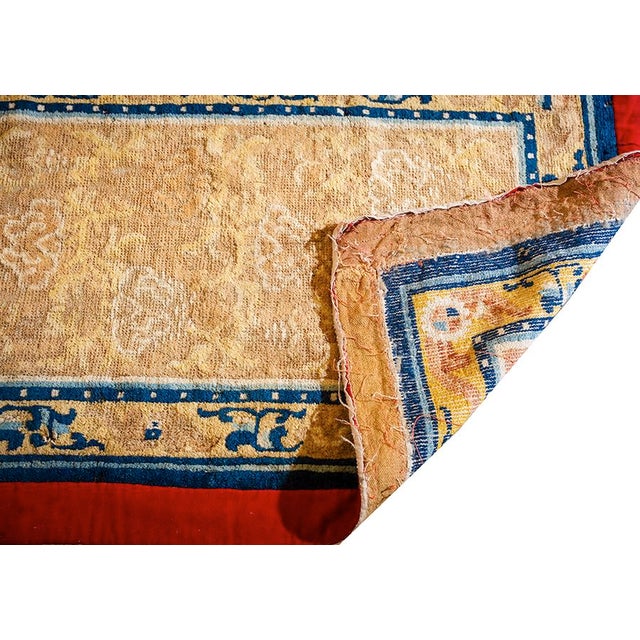 1880s Traditional Small Antique Beige Geometric Knotted Chinese Ningxia Rug For Sale - Image 9 of 9