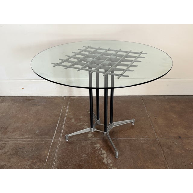 Vintage 1980's Postmodern Aluminum Glass Dining Table For Sale - Image 4 of 17