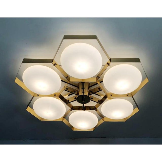 Italian 21st Century Hive Polished Brass Matte White Murano Flush Mount by Fabio LTD For Sale - Image 3 of 9