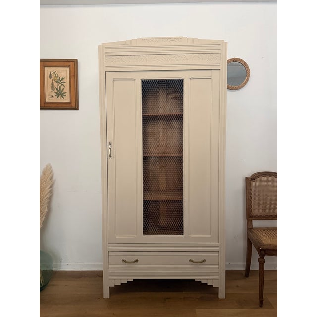 French Art Deco Painted Armoire with Chicken Wire Door, 1930s For Sale - Image 16 of 16