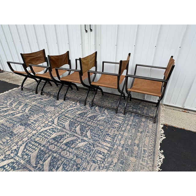 Restoration Hardware 1970s French Director's Dining Chairs | Set of 5 | Chestnut Leather For Sale - Image 16 of 17