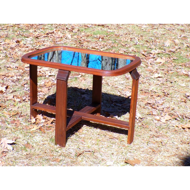1940s Vintage Art Deco Mirror Top End Table Solid Walnut Petite Coffee Table For Sale - Image 5 of 14