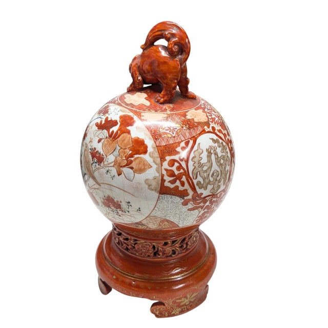 Mid 19th Century Mid 19th Century Meiji Period Japanese Kutani Porcelain Koro and Kylin Dog Globular Cover For Sale - Image 5 of 12