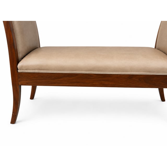 Medellin Custom Furniture Klismos Walnut Leather Bench For Sale - Image 4 of 4