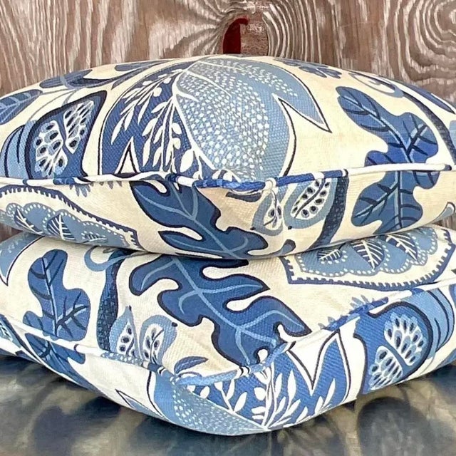 Vintage Costal Blue Floral Down Throw Pillow For Sale - Image 10 of 14