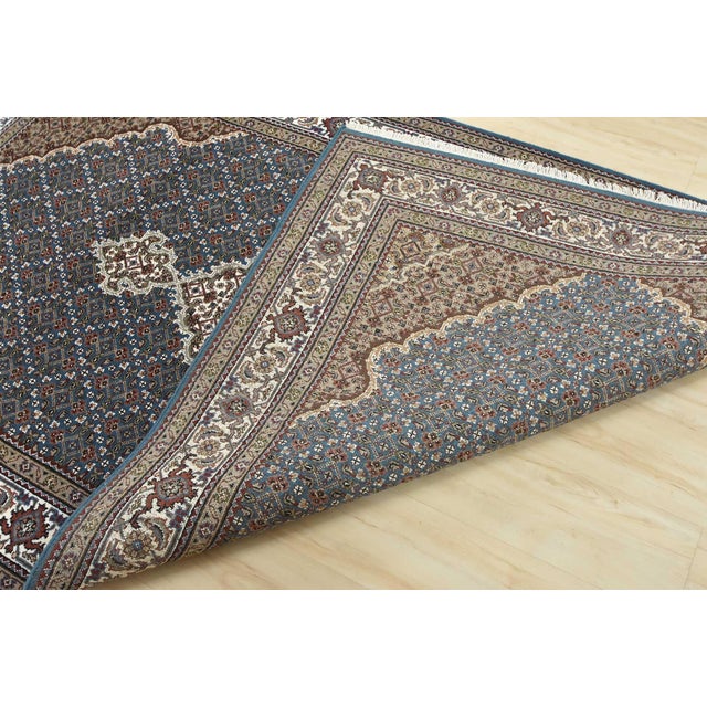 Tabriz Mahi Rug 4'11'' X 8'6'' Blue Wool Traditional Hand-Knotted Carpet For Sale - Image 12 of 13