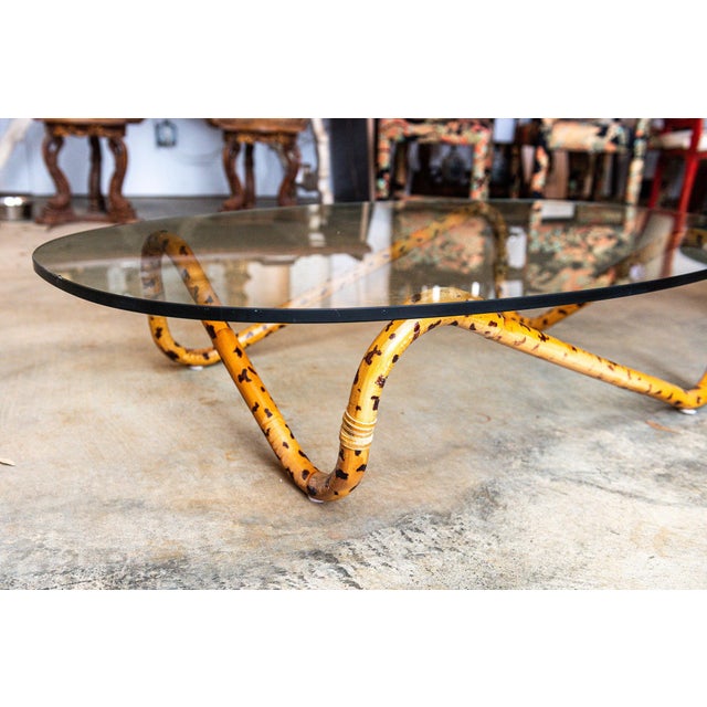 Tortoiseshell Faux Bamboo Coffee Table With Oval Glass Top, Circa 1970 For Sale - Image 6 of 11