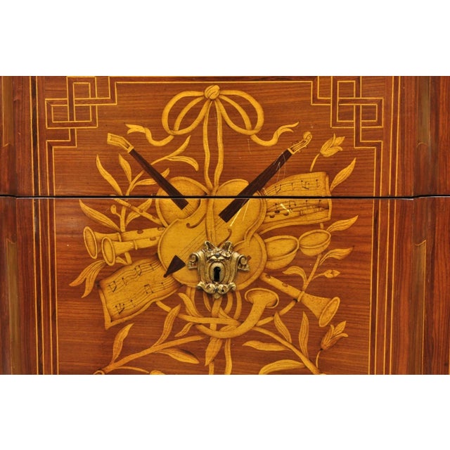 Vintage French Louis XV Style Marquetry Inlay Marble Top Commode Dresser Chest For Sale In Philadelphia - Image 6 of 18