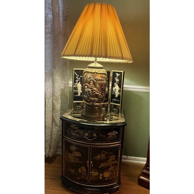 Vintage 31" Japanese Satsuma Moriage Table Lamp With Pleated Shade For Sale - Image 18 of 18
