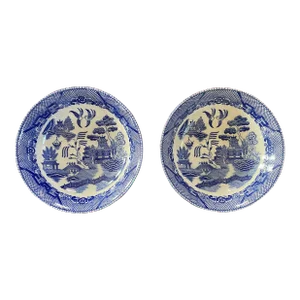 1920s Blue Willow Japan Shallow Bowls - a Pair