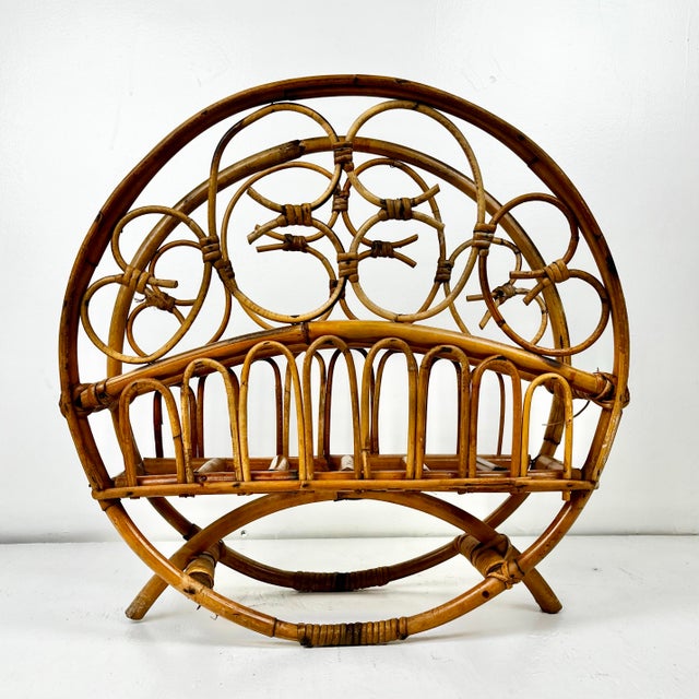 Vintage Burnt Bamboo Magazine Rack For Sale - Image 9 of 11