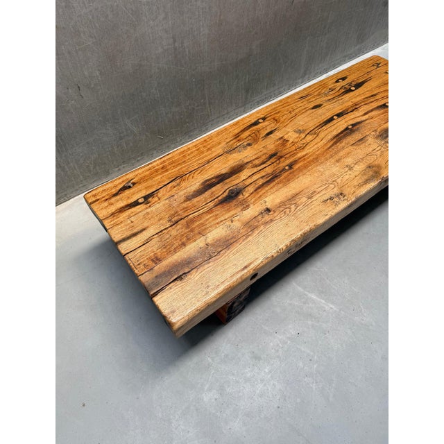 Wood Brutalist Wabi-Sabi Oak Coffee Table For Sale - Image 7 of 9