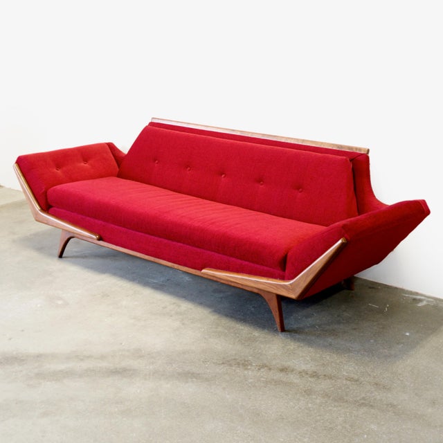 Rowe Furniture Walnut Gondola Couch / Sofa in the Style of Adrian Pearsall For Sale - Image 4 of 11
